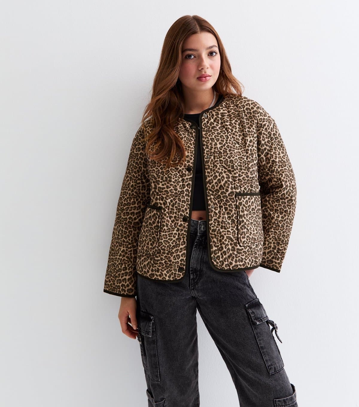 New Look Girls' Brown Leopard Print Quilted Jacket New Look