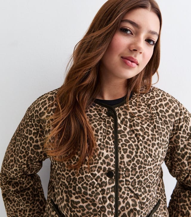 New Look Girls' Brown Leopard Print Quilted Jacket New Look - 2
