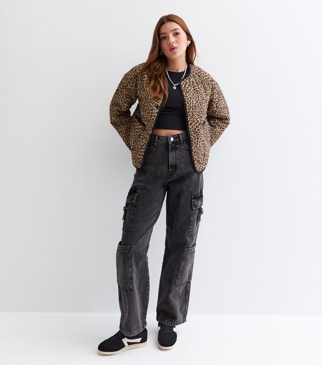 New Look Girls' Brown Leopard Print Quilted Jacket New Look - 3