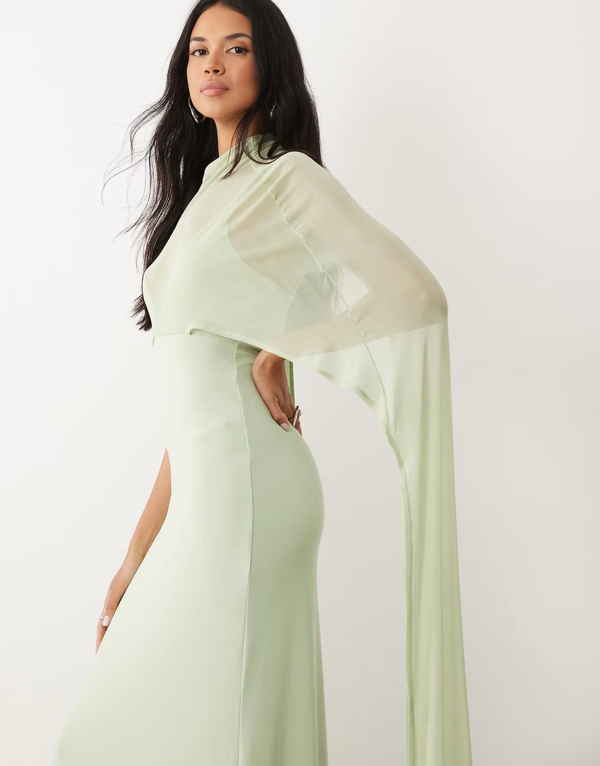 ASOS ASOS DESIGN exaggerated cape maxi dress in sage green - 1