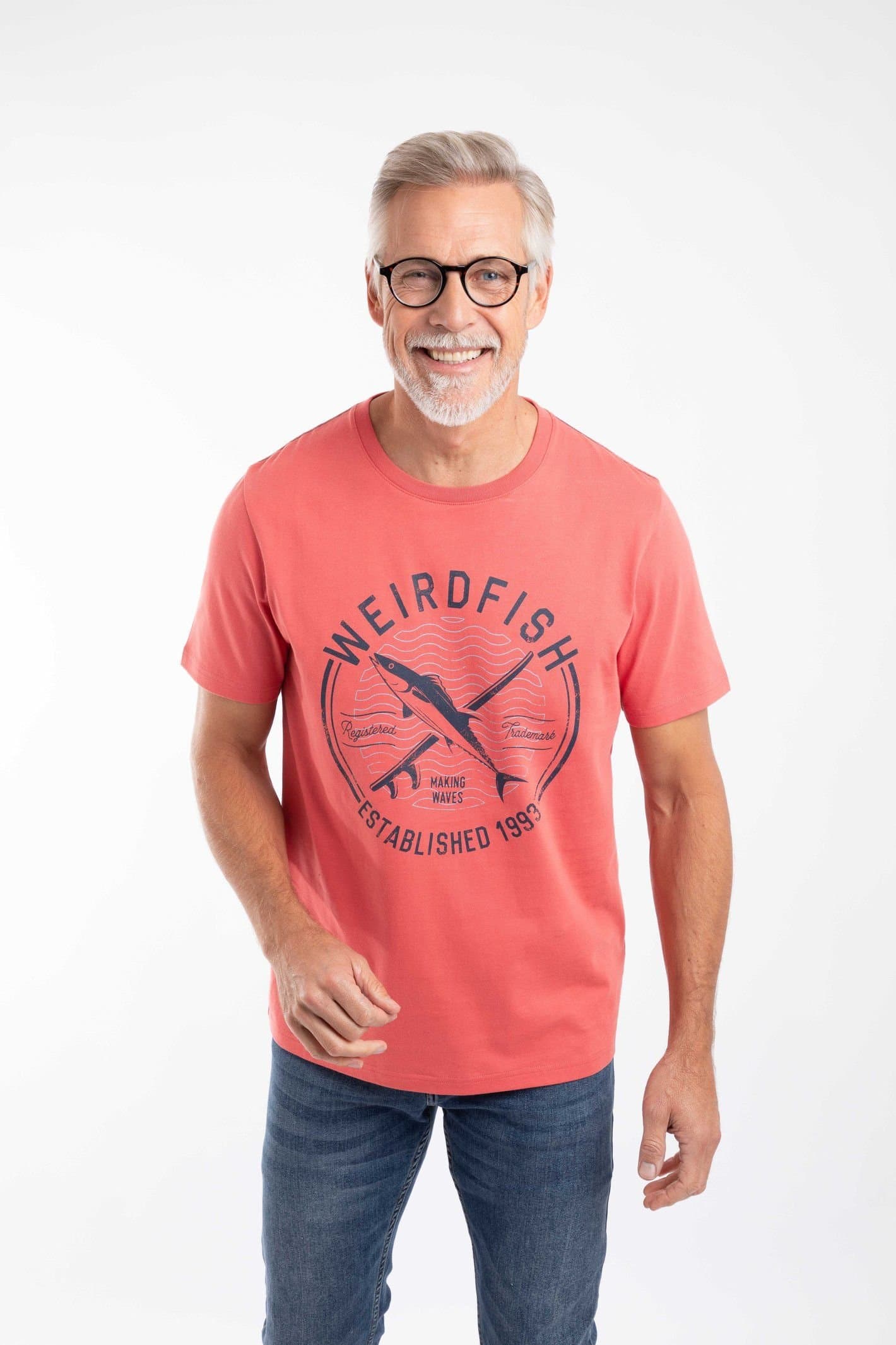 Weird Fish Weird Fish Men's Hudson Front Print Branded T-Shirt in Light Red