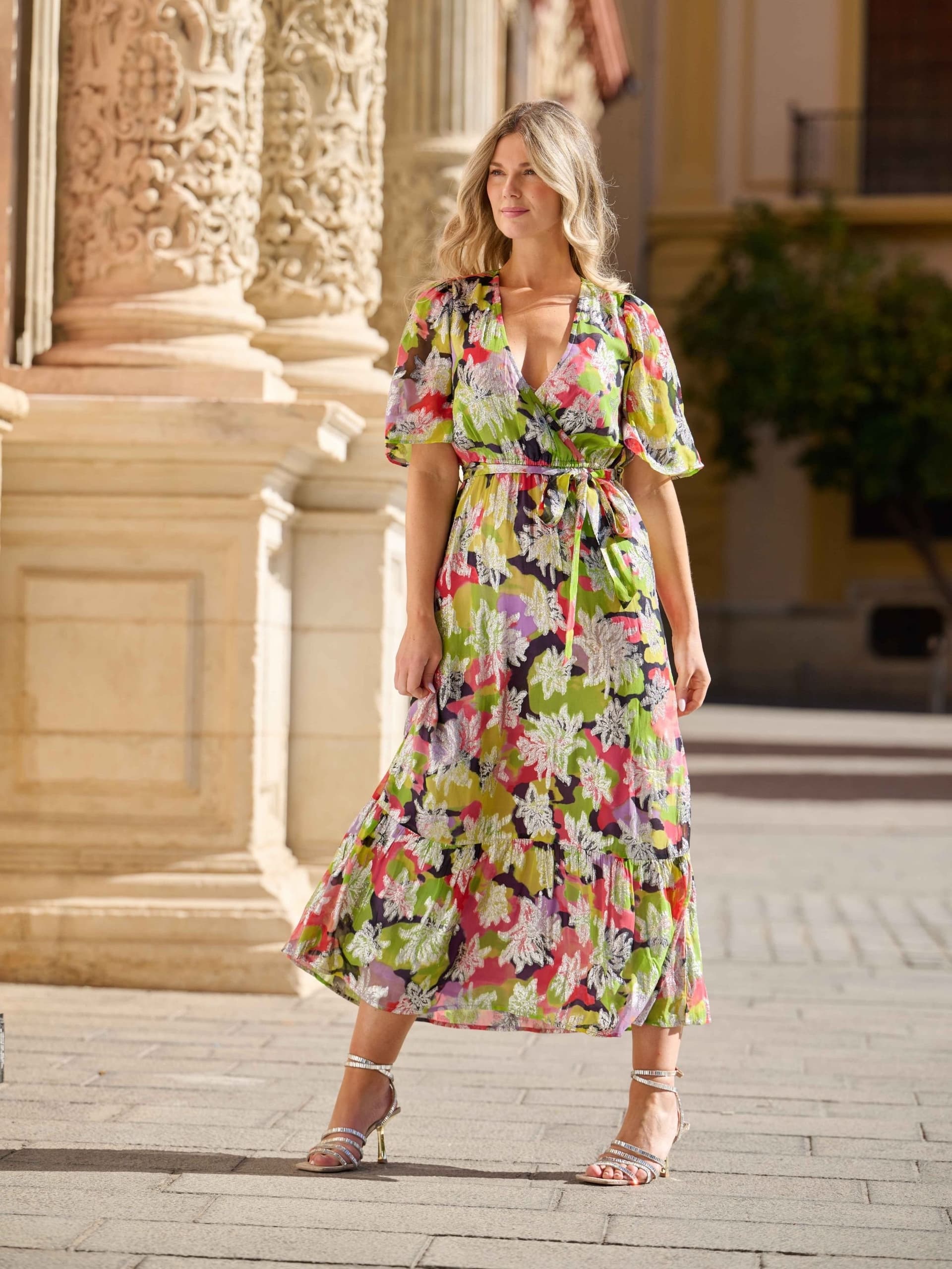 Finding Friday Finding Friday Women's Metallic Printed Maxi Wrap Dress