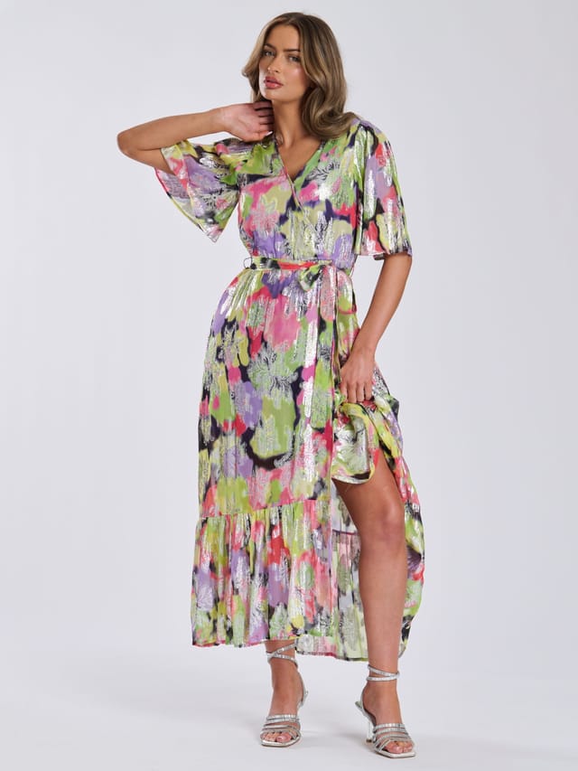 Finding Friday Finding Friday Women's Metallic Printed Maxi Wrap Dress - 2