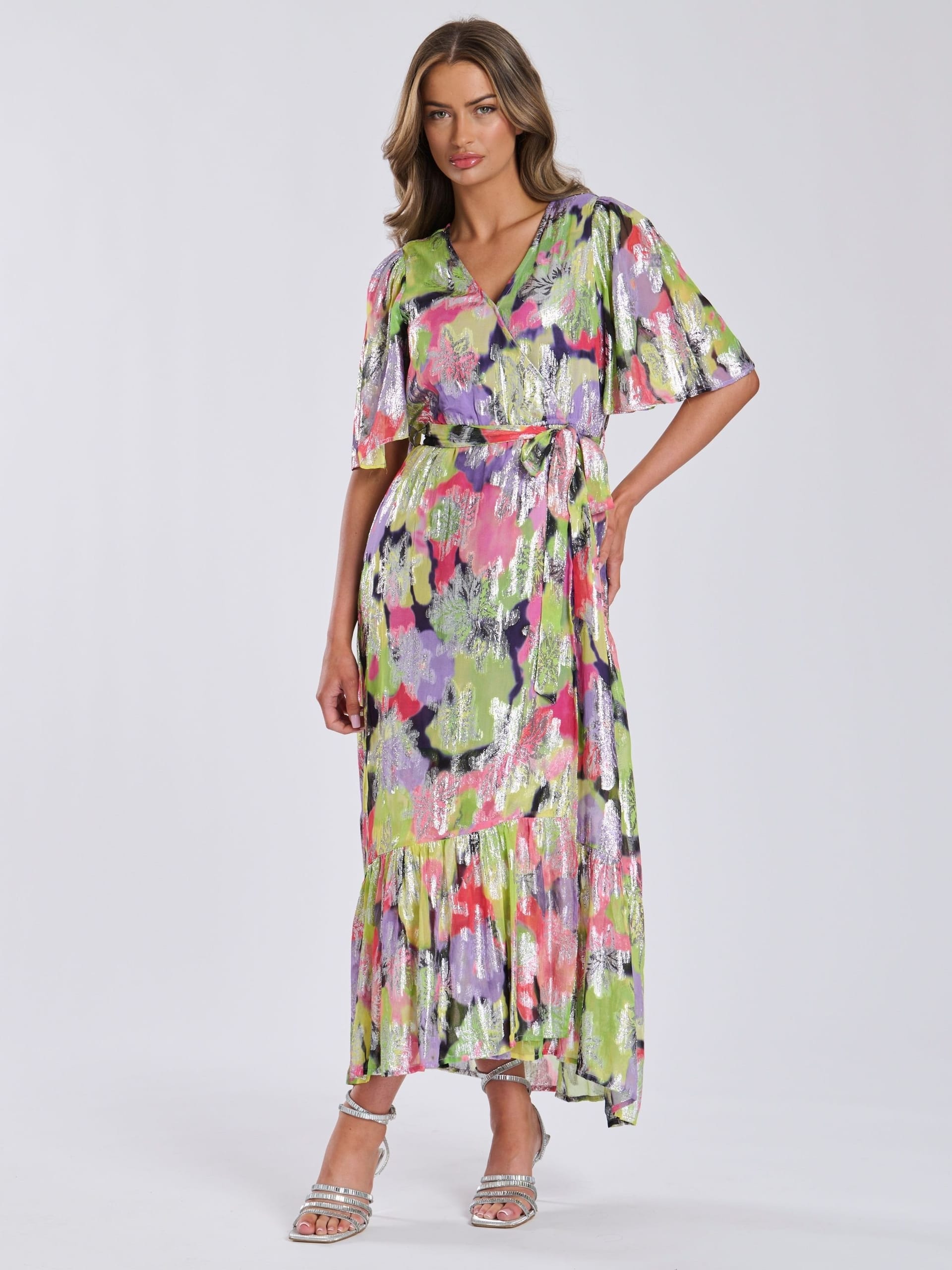 Finding Friday Finding Friday Women's Metallic Printed Maxi Wrap Dress - 4