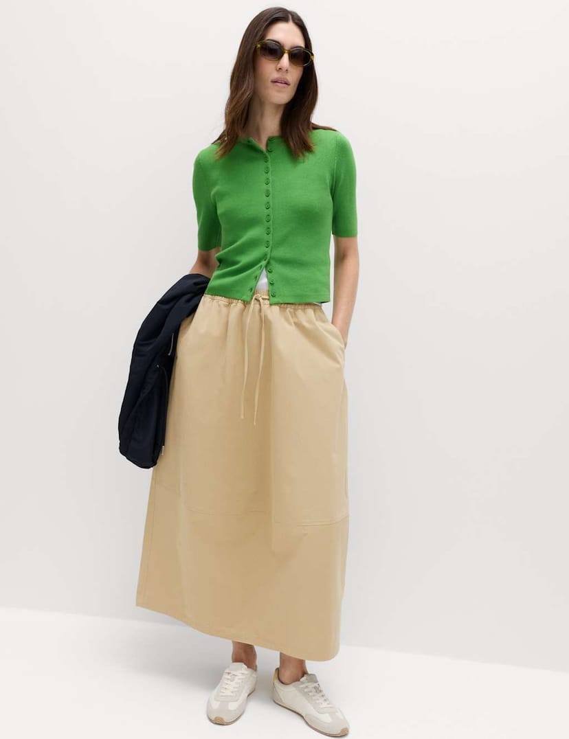 Marks & Spencer M&S Pure Cotton Cocoon Shape Midi Skirt Sandstone - 1