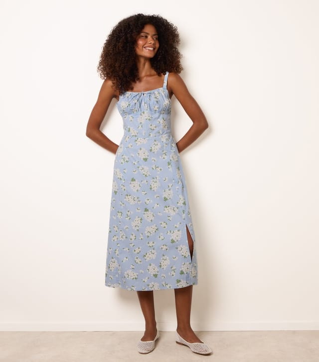 Blue Vanilla Women's Blue Cotton Floral Midi Dress Blue Vanilla New Look - 2