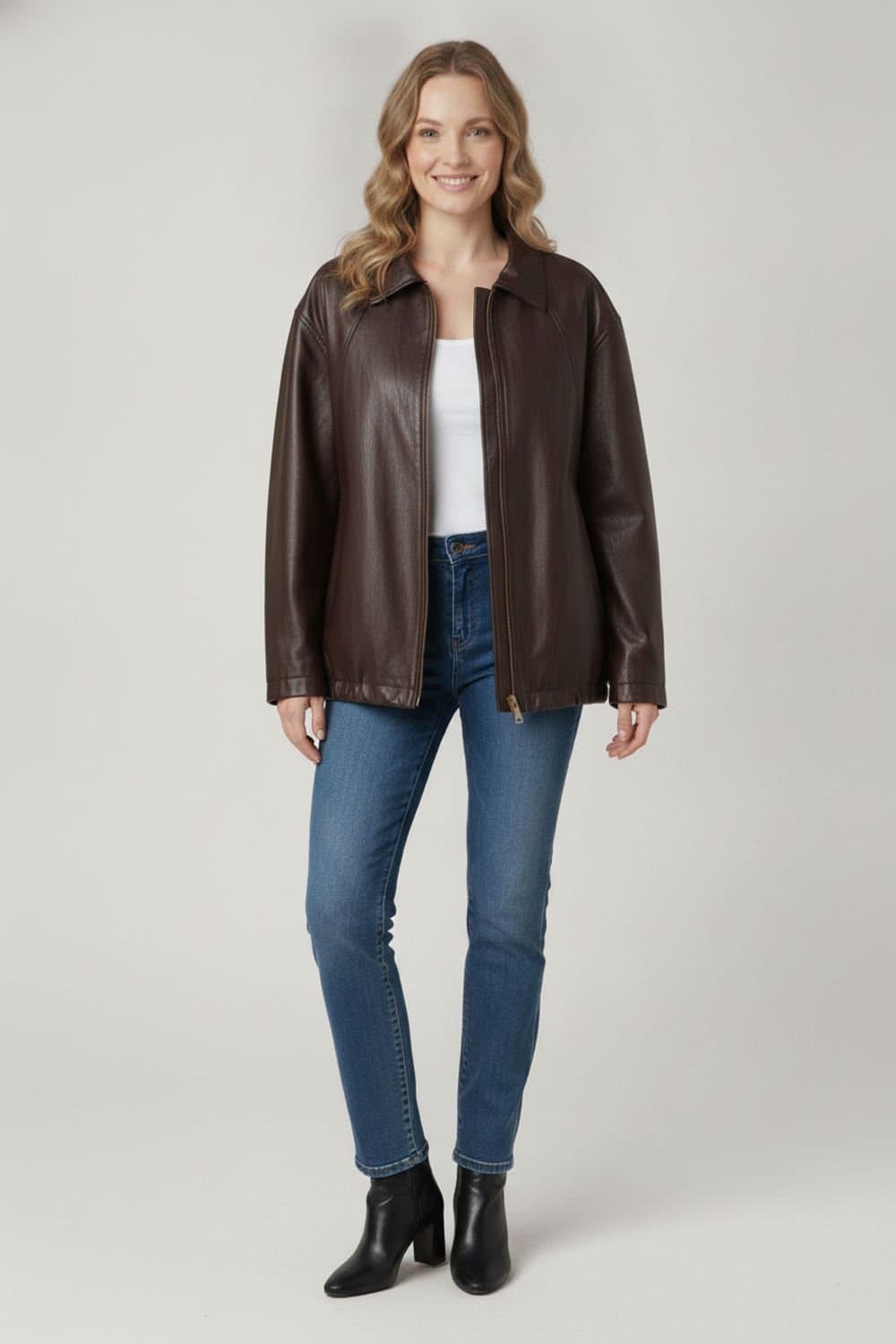 Izabel London Izabel London Women's Faux Leather Texture Cropped Jacket in Brown