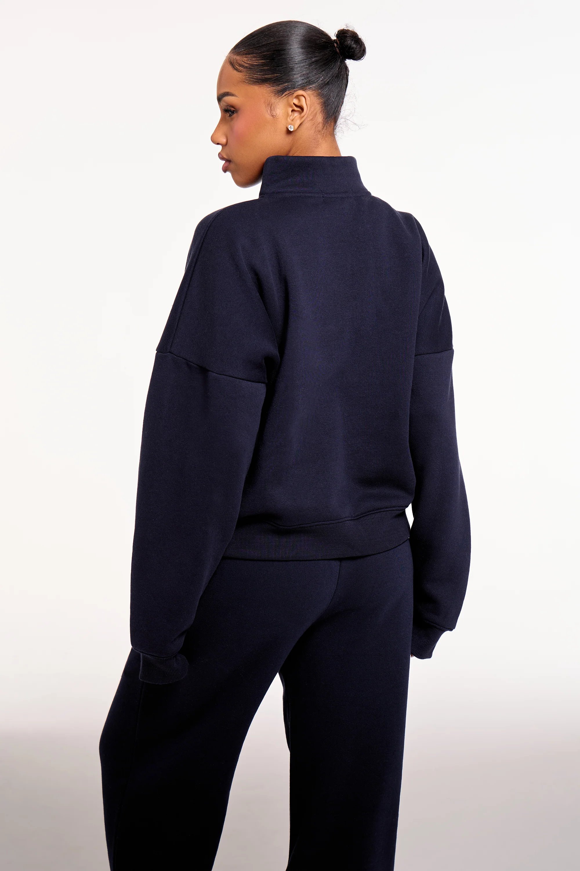 Kaiia Kaiia Chrome Logo Oversized Quarter Zip Sweatshirt Navy - 4