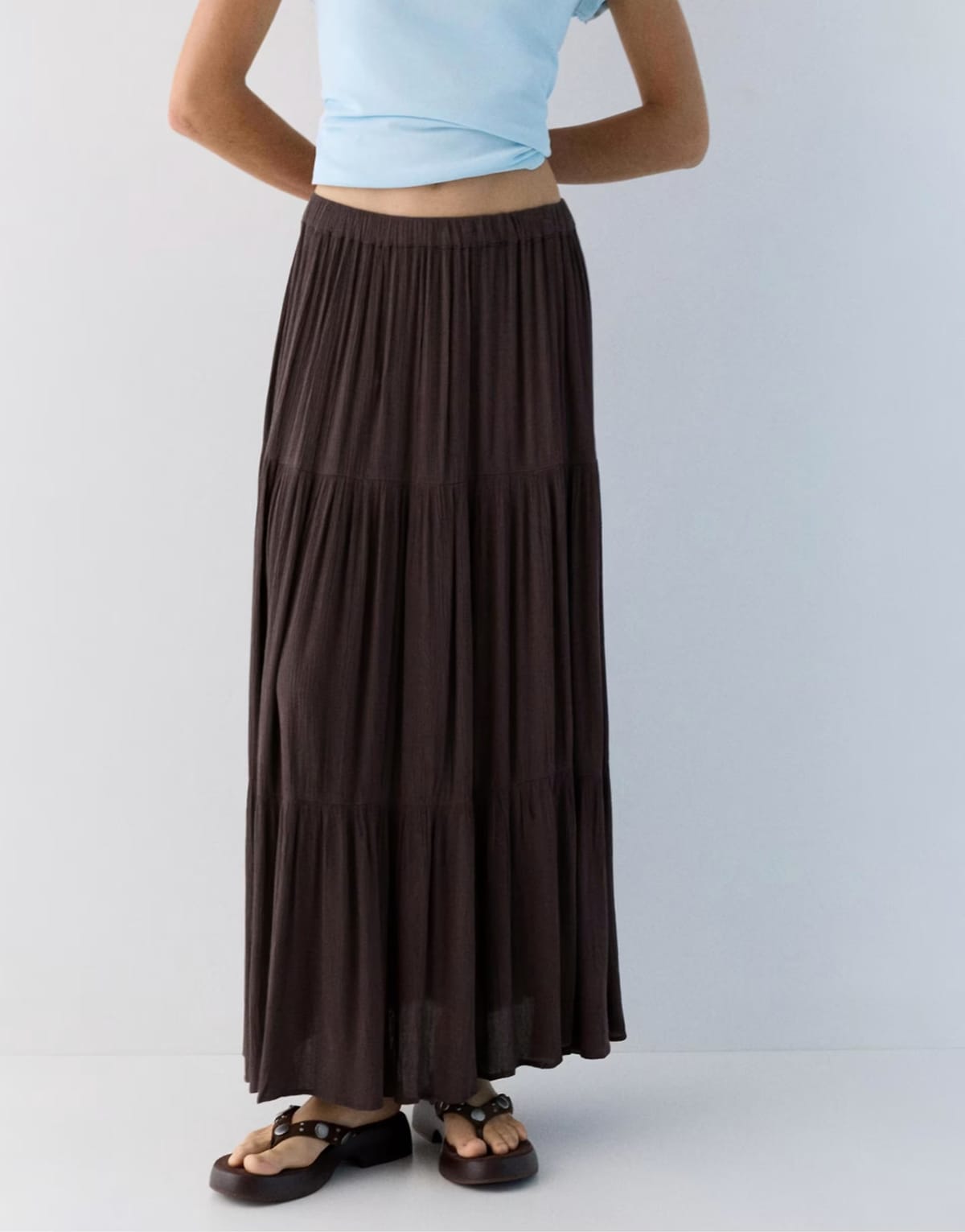 ASOS Pull&Bear Paneled midi skirt in brown - 1