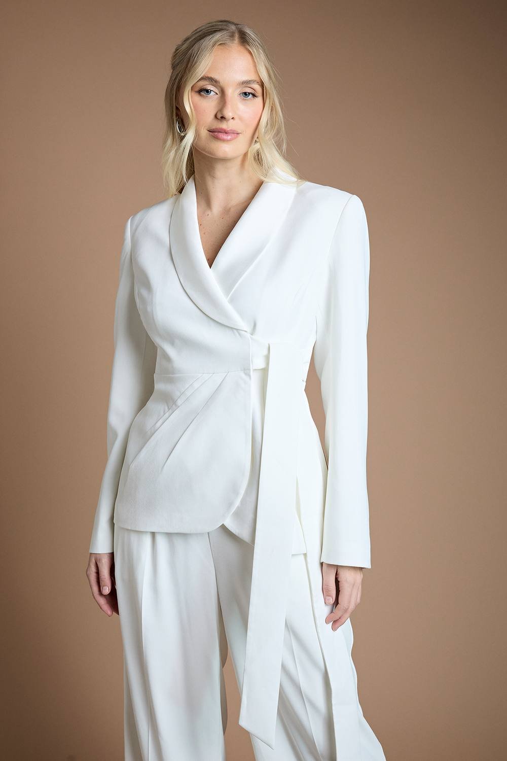 Coast Coast Women's Wrap Front Satin Lapel Wedding Blazer in Ivory - 2