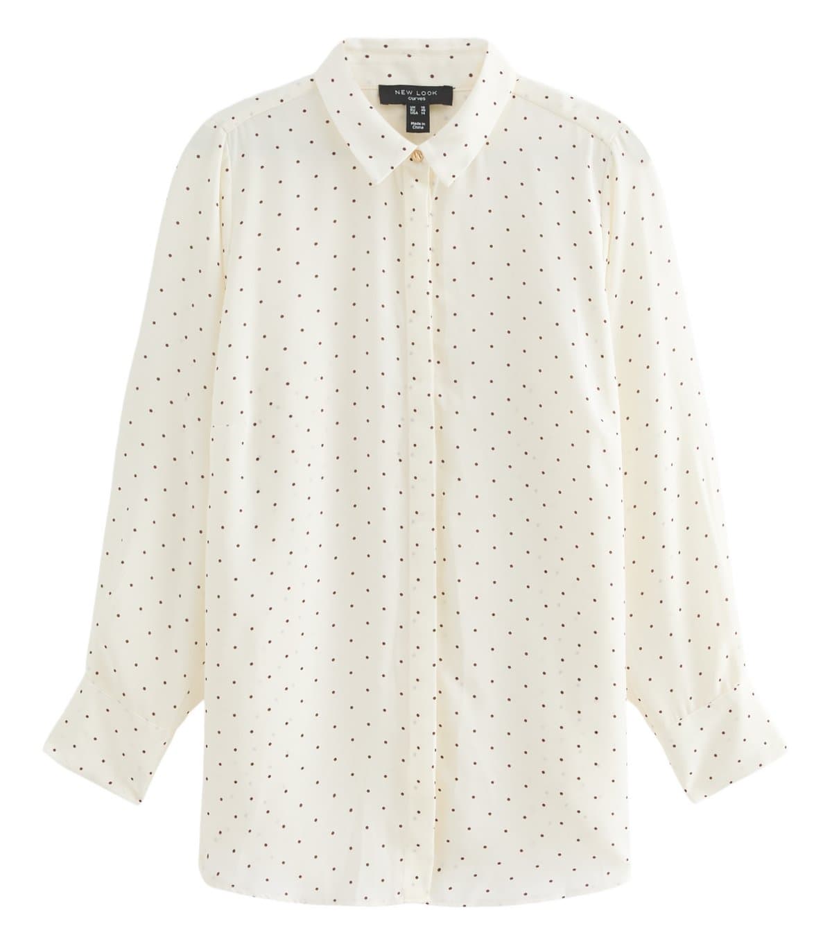 New Look Women's Plus Size Cream Polka Dot Gold Button Detail Blouse Curves New Look