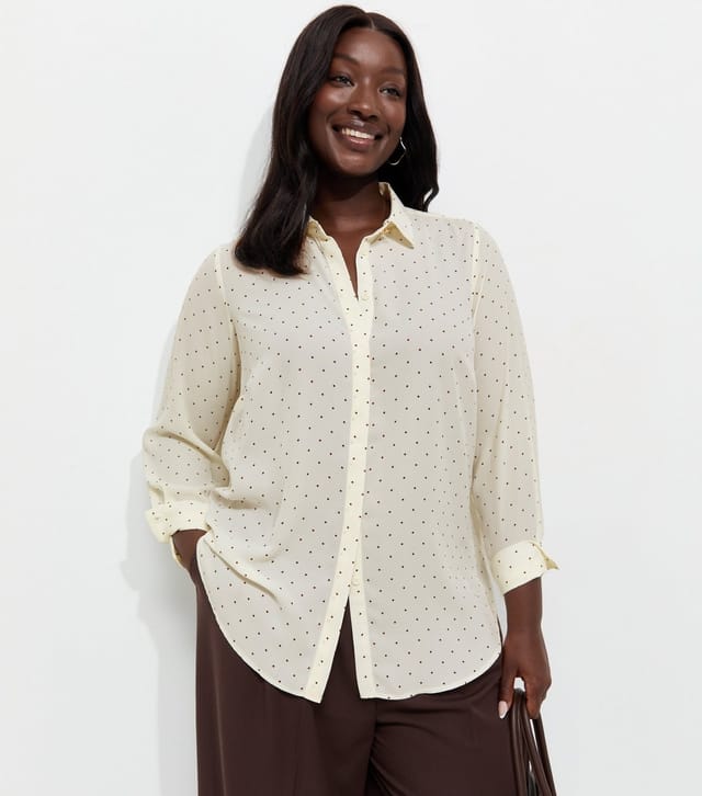 New Look Women's Plus Size Cream Polka Dot Gold Button Detail Blouse Curves New Look - 2