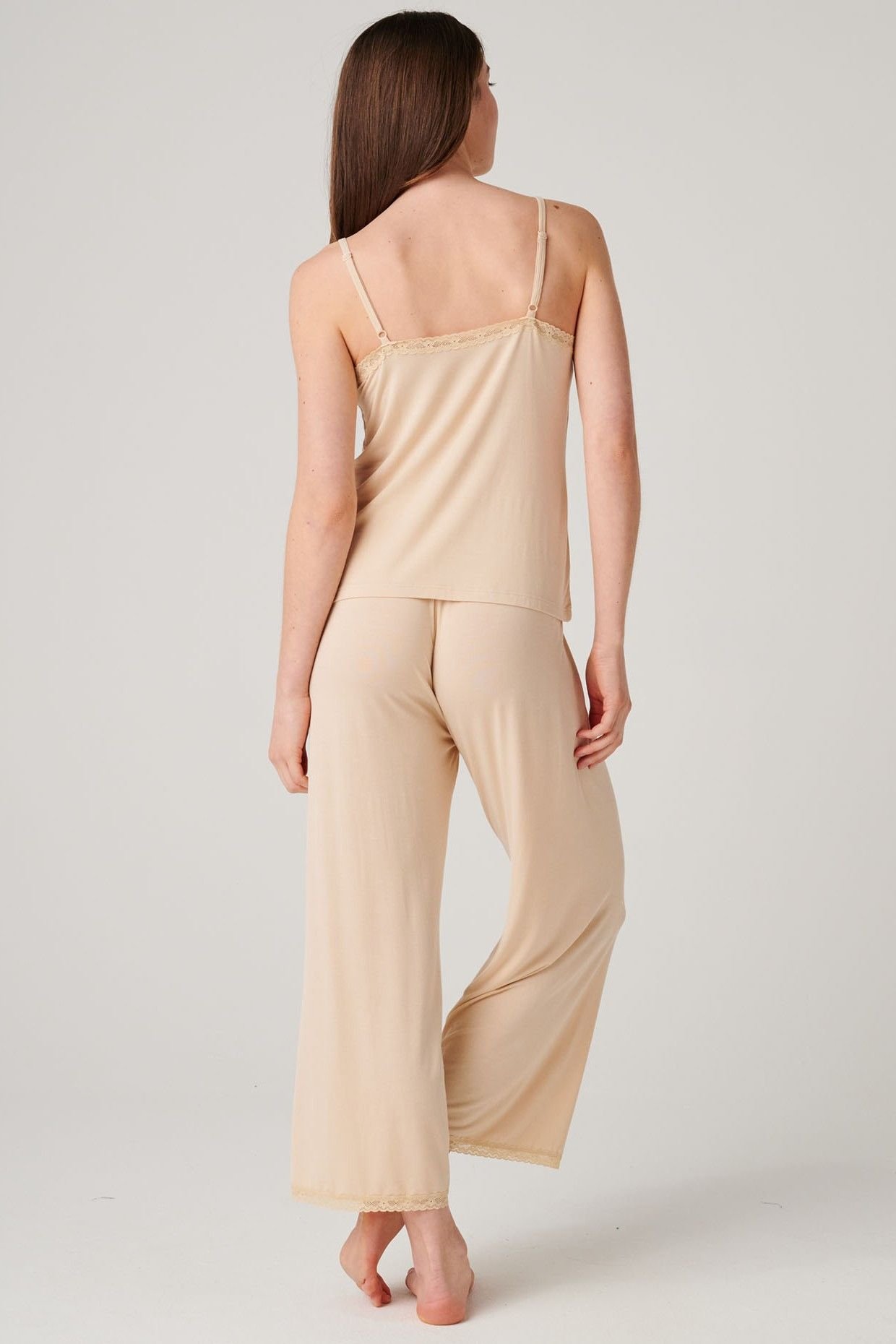 British Boxers British Boxers Women's "Soft Sand" Bamboo Lace Camisole Pyjama Set in Light Sand - 3