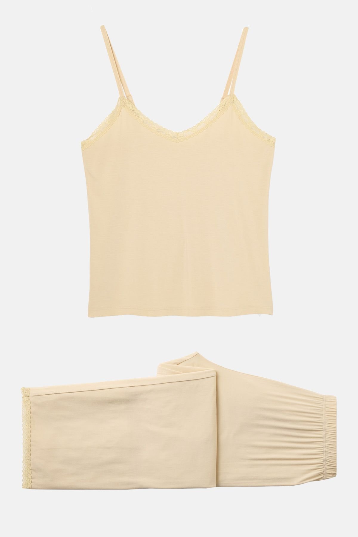 British Boxers British Boxers Women's "Soft Sand" Bamboo Lace Camisole Pyjama Set in Light Sand - 4