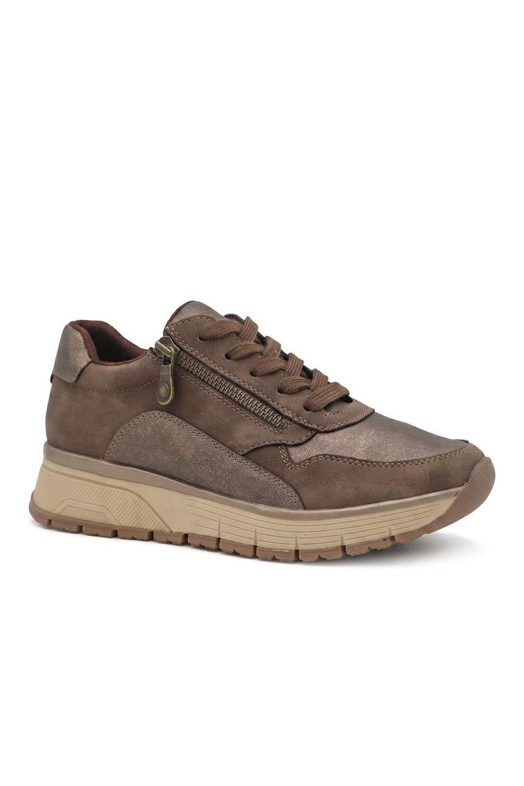 Pavers Pavers Women's Cushioned Zip & Lace Trainers in Brown