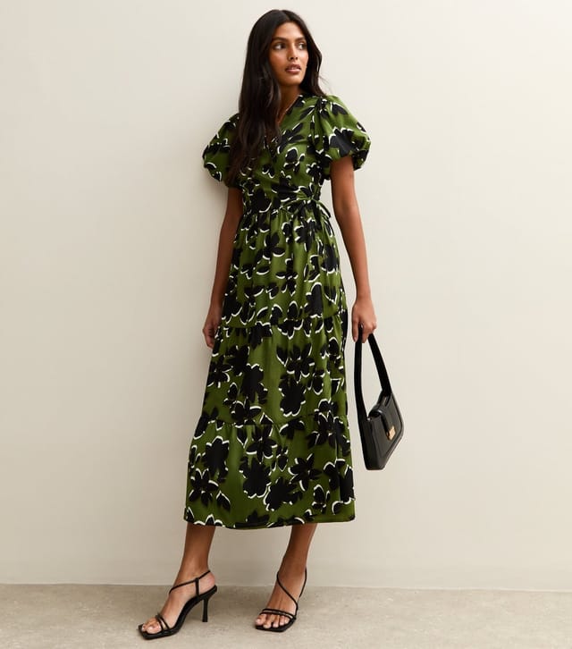 New Look Women's Green Floral Print Wrap Midi Dress New Look - 3