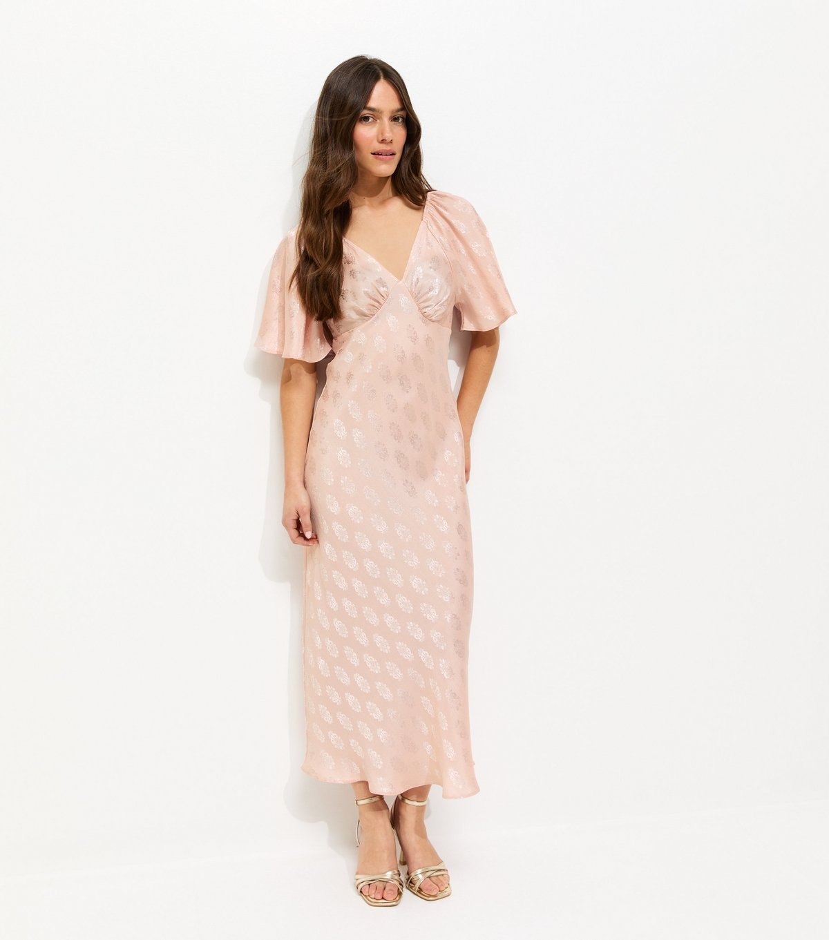New Look Women's Petite Pink Paisley Jacquard Flutter Sleeve Midi Dress New Look - 3