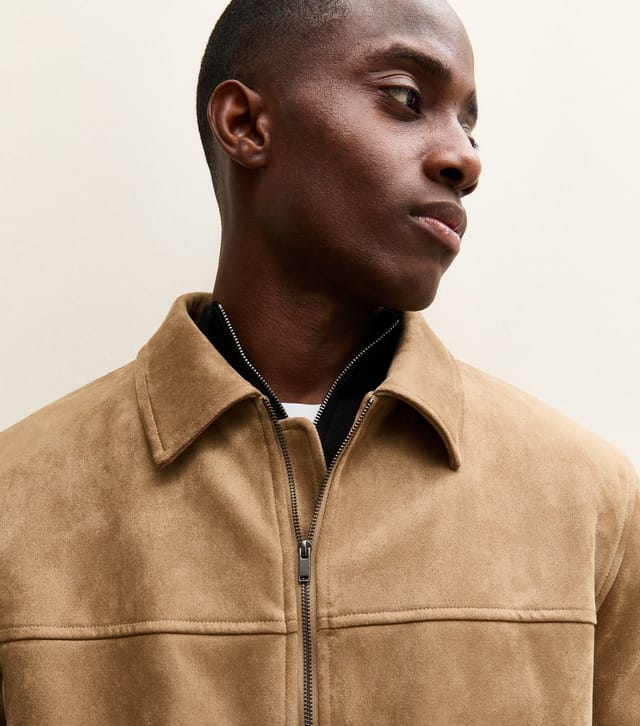 New Look Men's Camel Faux Suede Collared Jacket New Look - 2