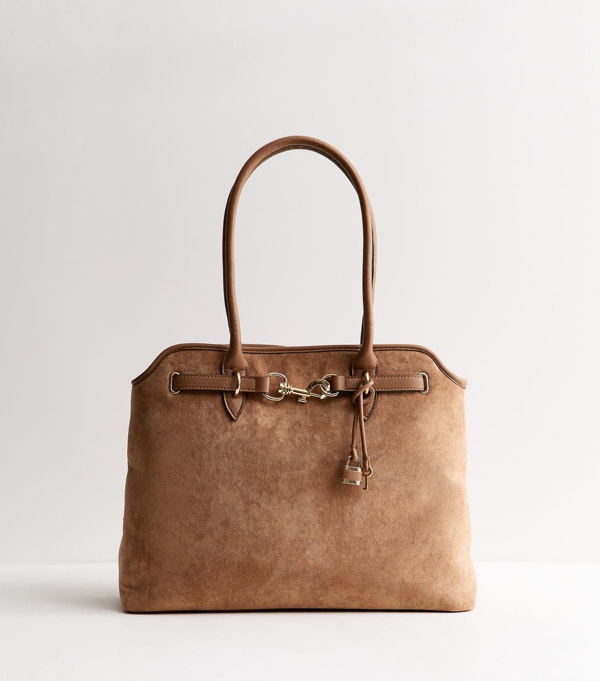 New Look Camel Faux Suede Belted Tote Bag Vegan New Look