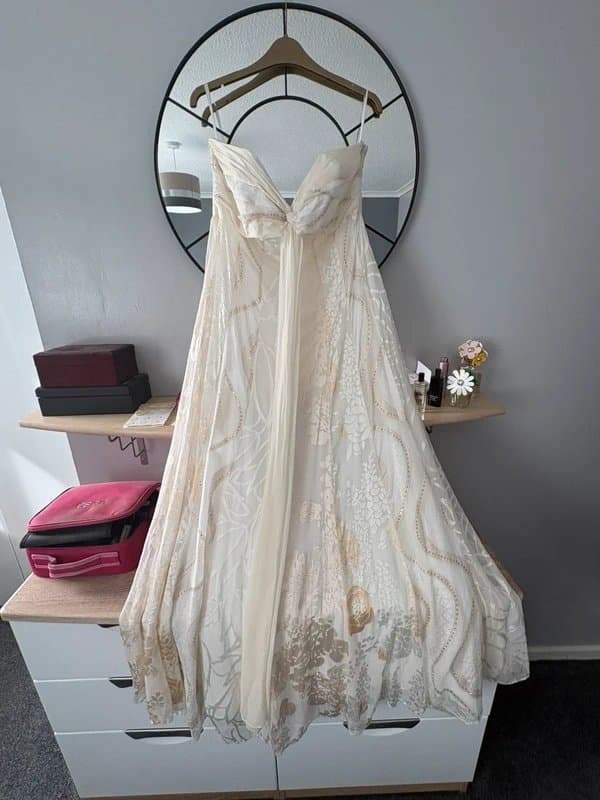 Monsoon Vintage Monsoon ivory and gold bandeau silk wedding dress