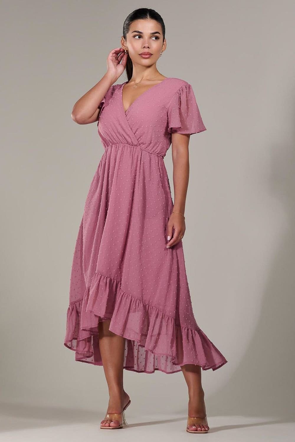 Jolie Moi Jolie Moi Women's Petite High-Low Midaxi Dress in Dusty Pink - 4