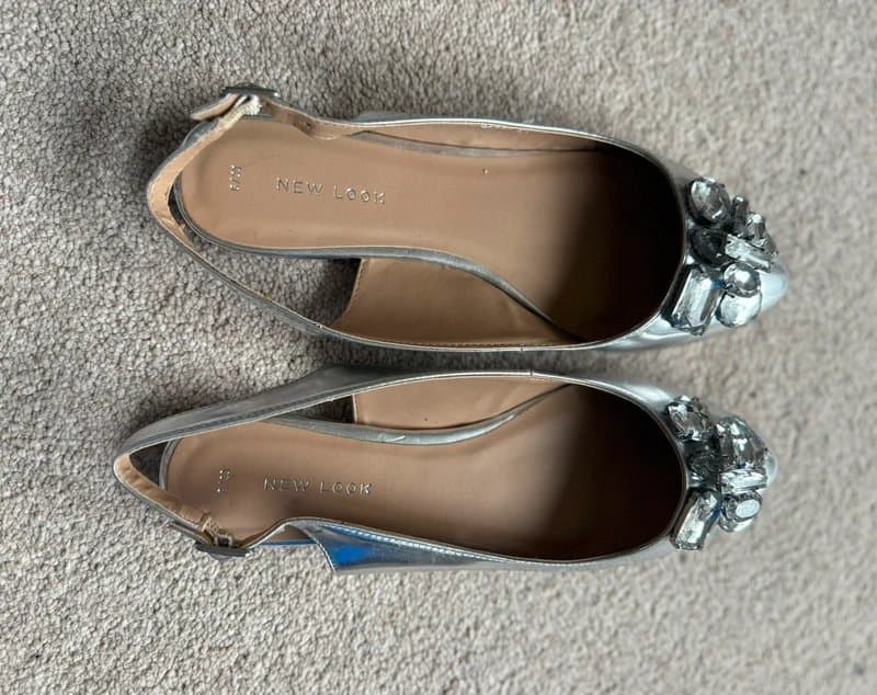 New Look Silver Embellished Sling Back Flat Shoes