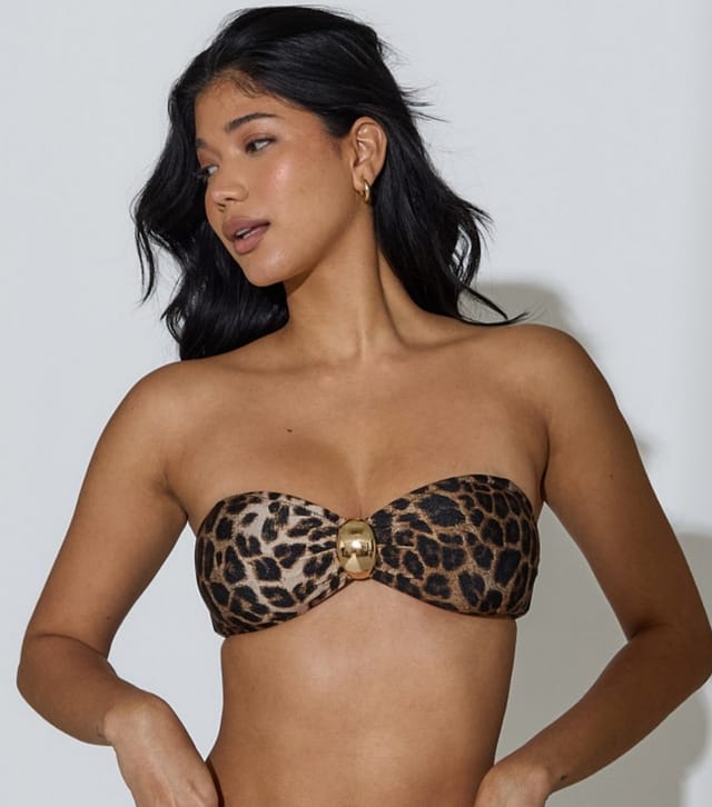 South Beach Women's Brown Leopard Bandeau Bikini Top South Beach New Look - 3