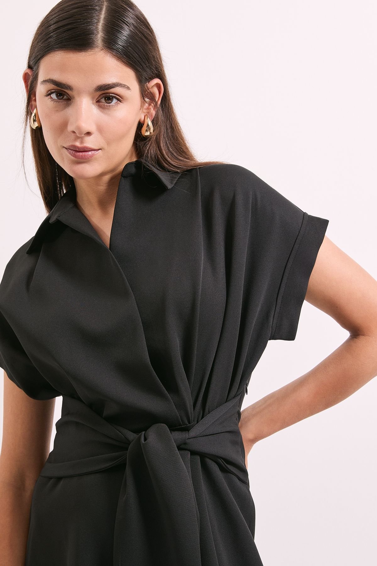 Principles Principles Women's Tailored Front Tie Shirt Midi Dress in Black - 3