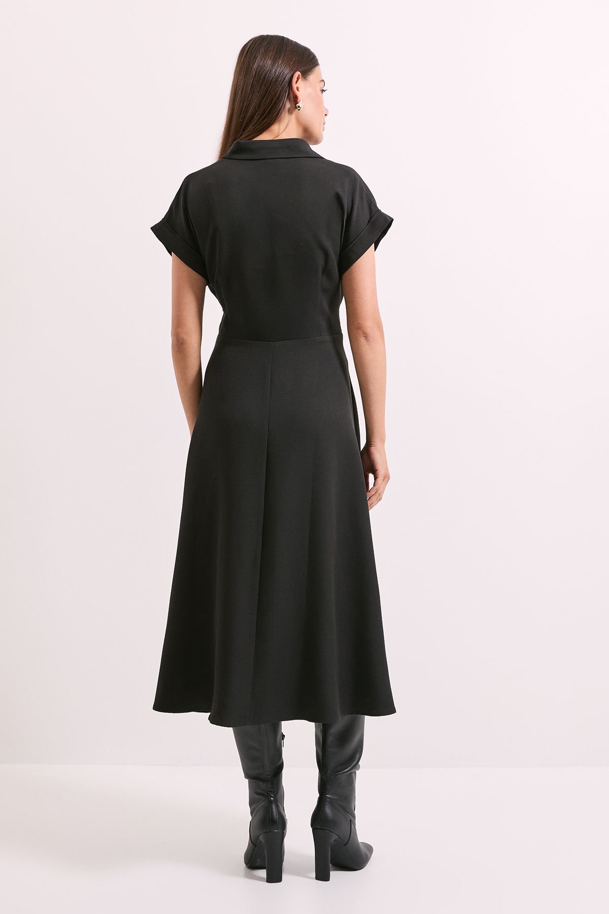 Principles Principles Women's Tailored Front Tie Shirt Midi Dress in Black - 4