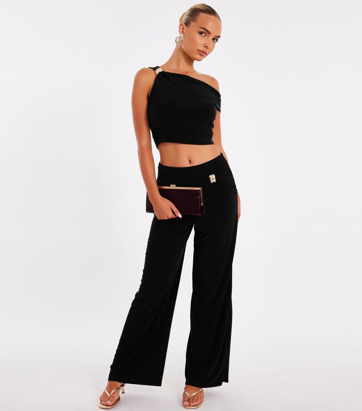 Quiz Women's Black Wide Leg Jersey Trousers Quiz New Look
