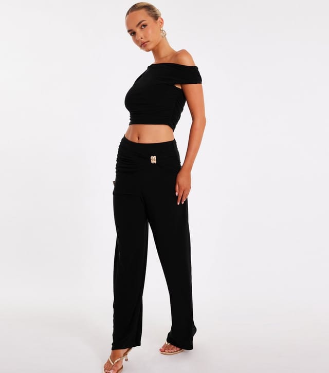 Quiz Women's Black Wide Leg Jersey Trousers Quiz New Look - 2