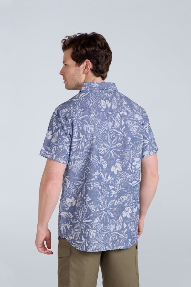 Animal Animal Men's 'Jamie' Hibiscus Print Lightweight Short Sleeve Cotton Shirt in Dark Blue - 3