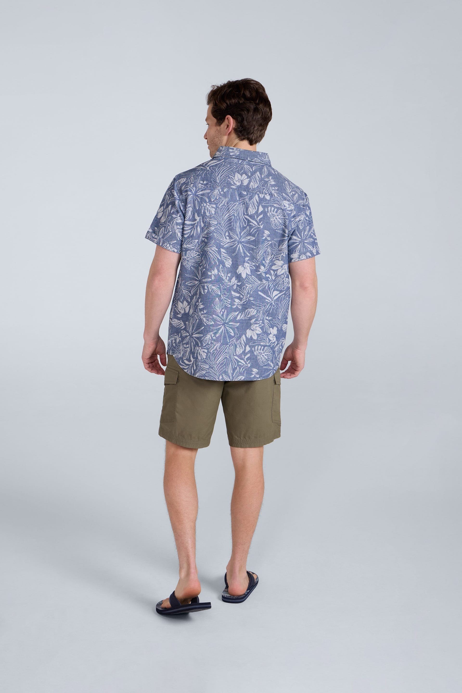 Animal Animal Men's 'Jamie' Hibiscus Print Lightweight Short Sleeve Cotton Shirt in Dark Blue - 4