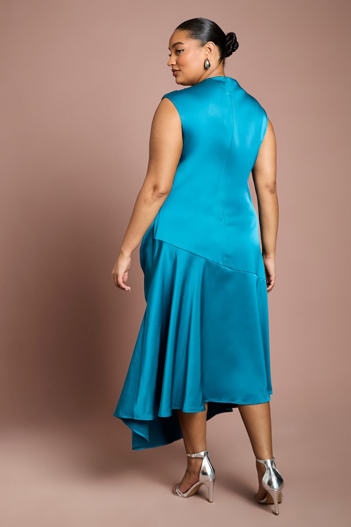 Coast Coast Women's Plus Drape Side Cap Sleeve Midi Dress in Teal - 3