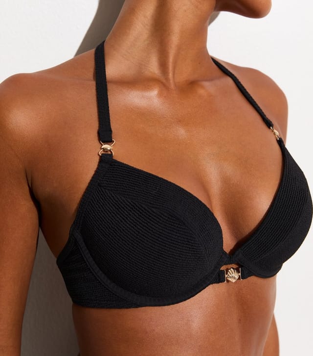 New Look Women's Black Crinkled Shell Trim Underwired Bikini Top New Look - 3