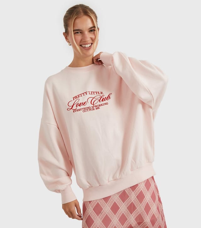 Skinnydip Women's Light Pink Pretty Little Love Club Sweatshirt Skinnydip New Look - 2