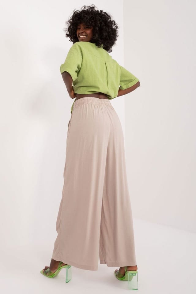Love Lace Love Lace Women's Viscose Palazzo Pants with Drawstring Waist in Beige - 3