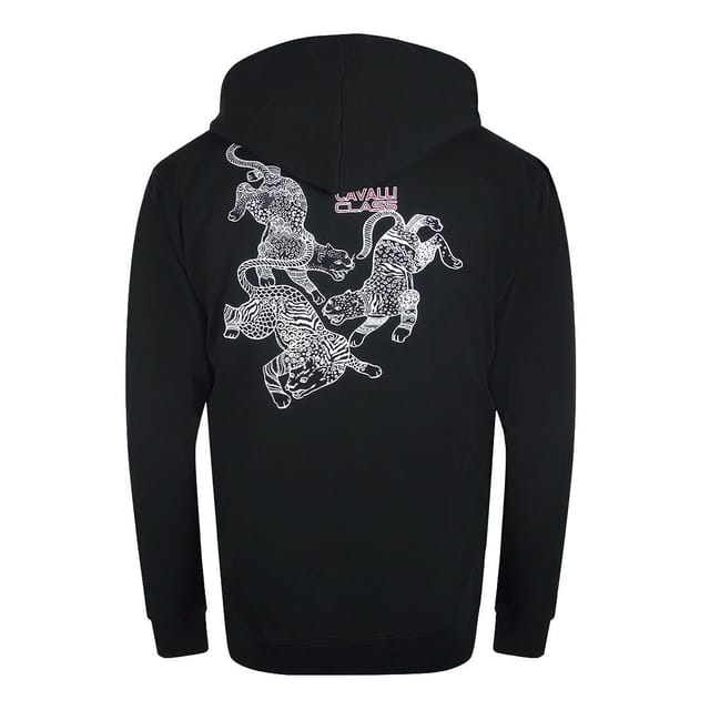 Cavalli Class Cavalli Class Men's Traditional Style Leopard Design Black Zip-Up Hoodie - 2