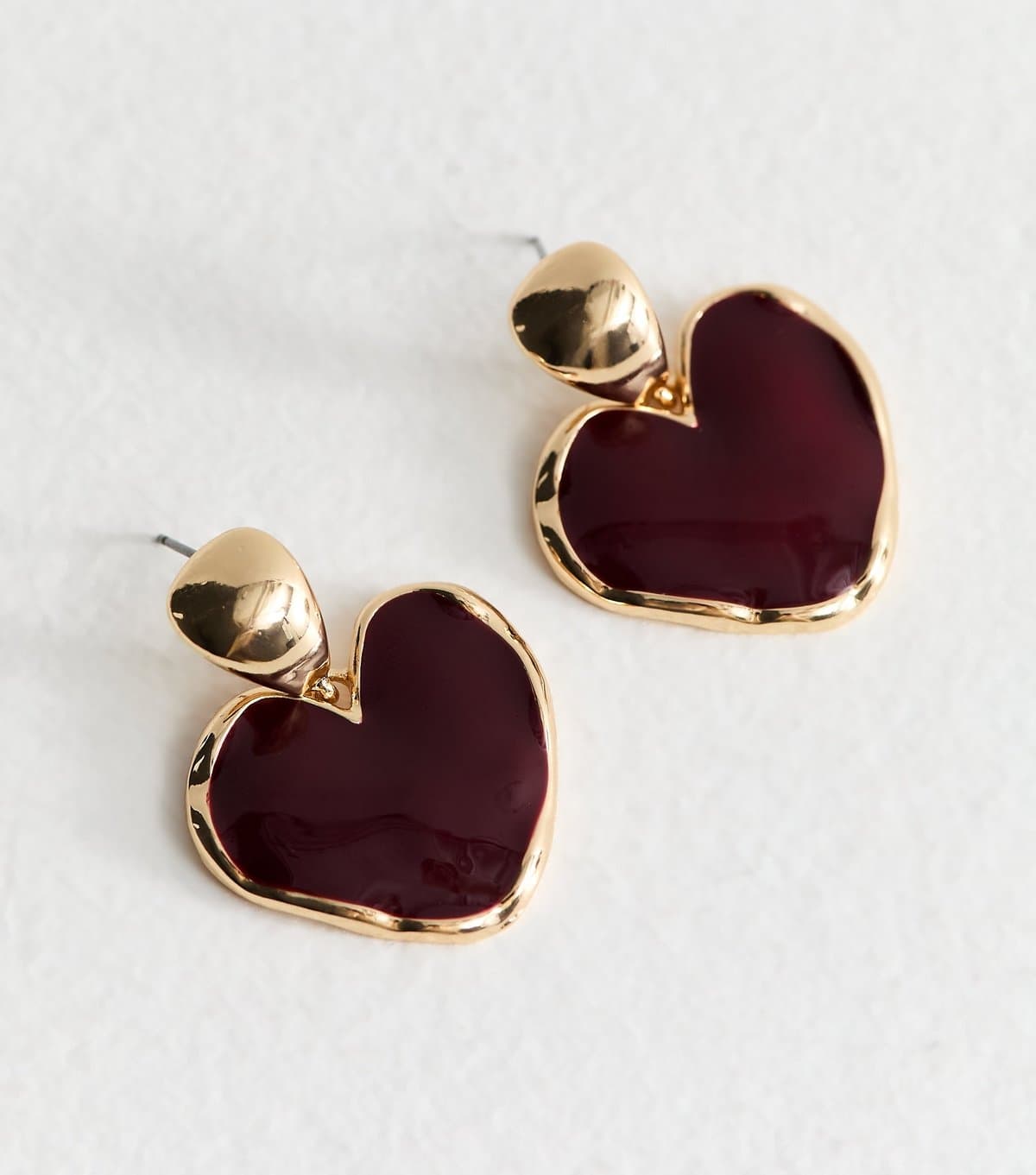 New Look Burgundy Enamel Heart Shaped Earrings New Look