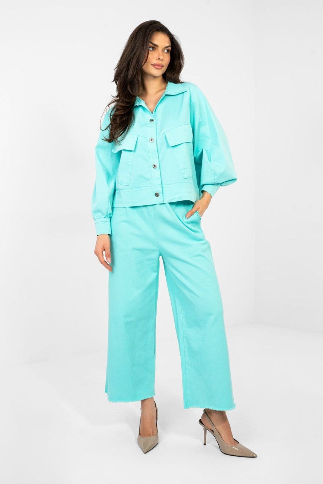 Love Lace Love Lace Women's Casual Cotton Elastane Long Sleeve Shirt in Blue - 1
