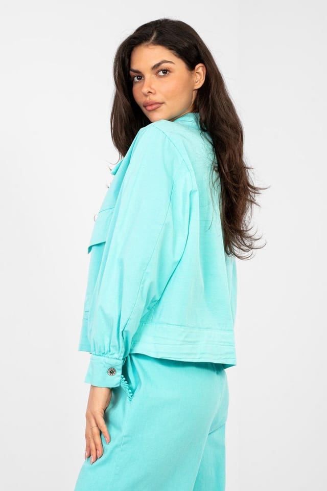 Love Lace Love Lace Women's Casual Cotton Elastane Long Sleeve Shirt in Blue - 3