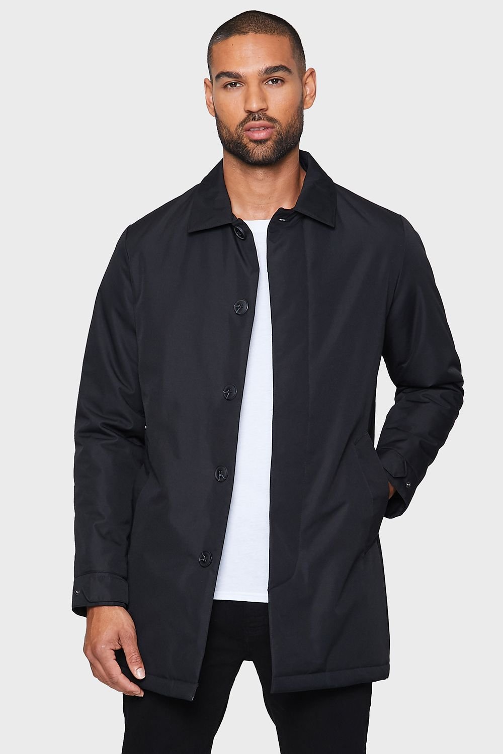 Threadbare Threadbare Men's 'Dumfries' Showerproof Padded Longline Mac in Black - 3