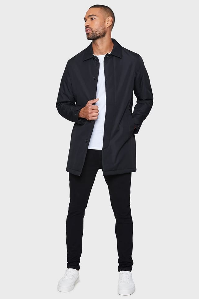 Threadbare Threadbare Men's 'Dumfries' Showerproof Padded Longline Mac in Black - 3