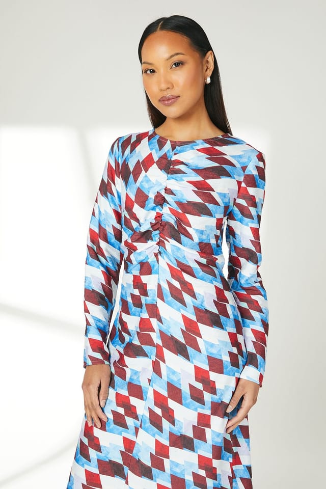 Principles Principles Women's Geo Print Ruched Front Midi Dress - 2