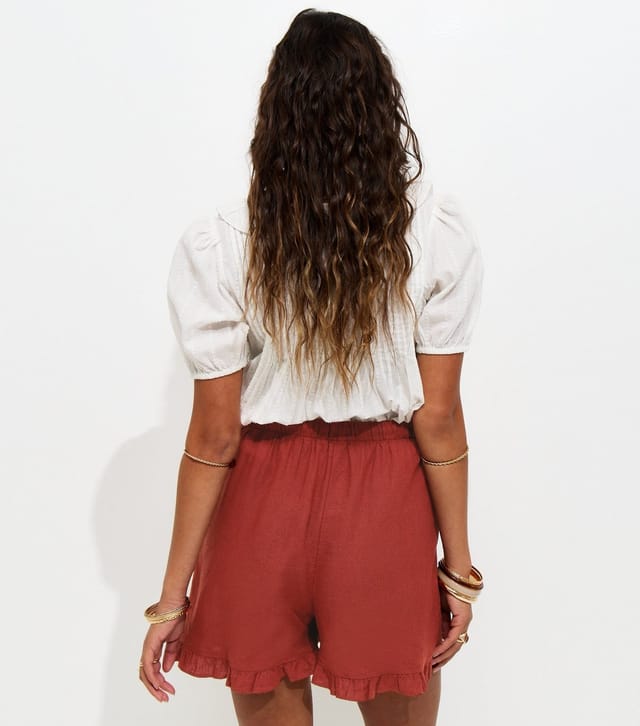 New Look Women's Rust Drawstring Waist Ruffle Trim Shorts New Look - 3