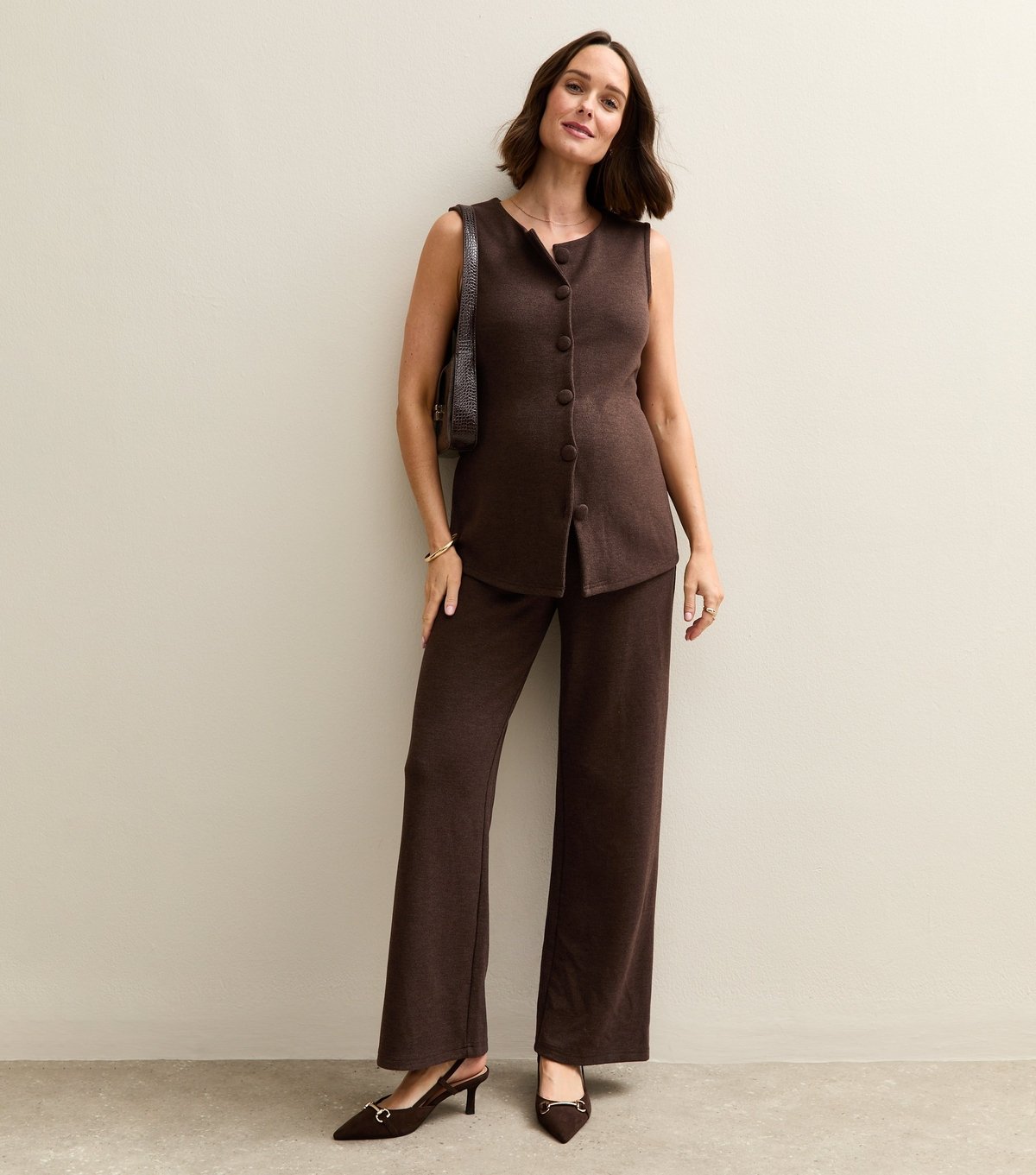 New Look Women's Maternity Brown Soft Touch Crew Neck Waistcoat New Look - 3