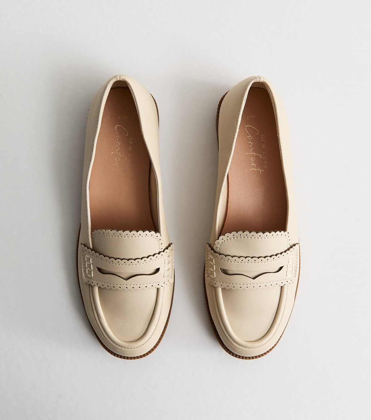New Look New Look Off White Faux Leather Scalloped Penny Loafers