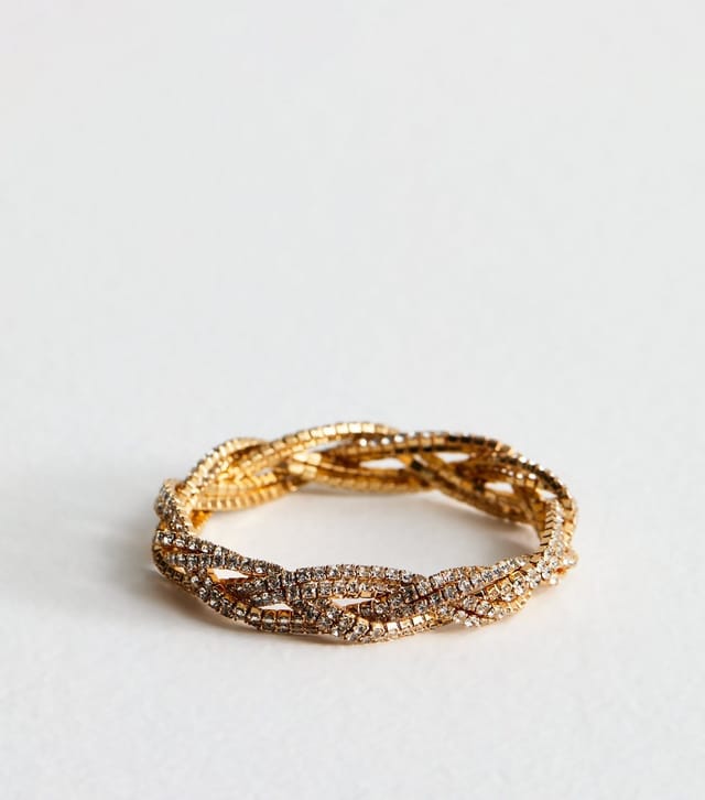 New Look Gold Tone Plaited Diamante Embellished Bracelet New Look - 3