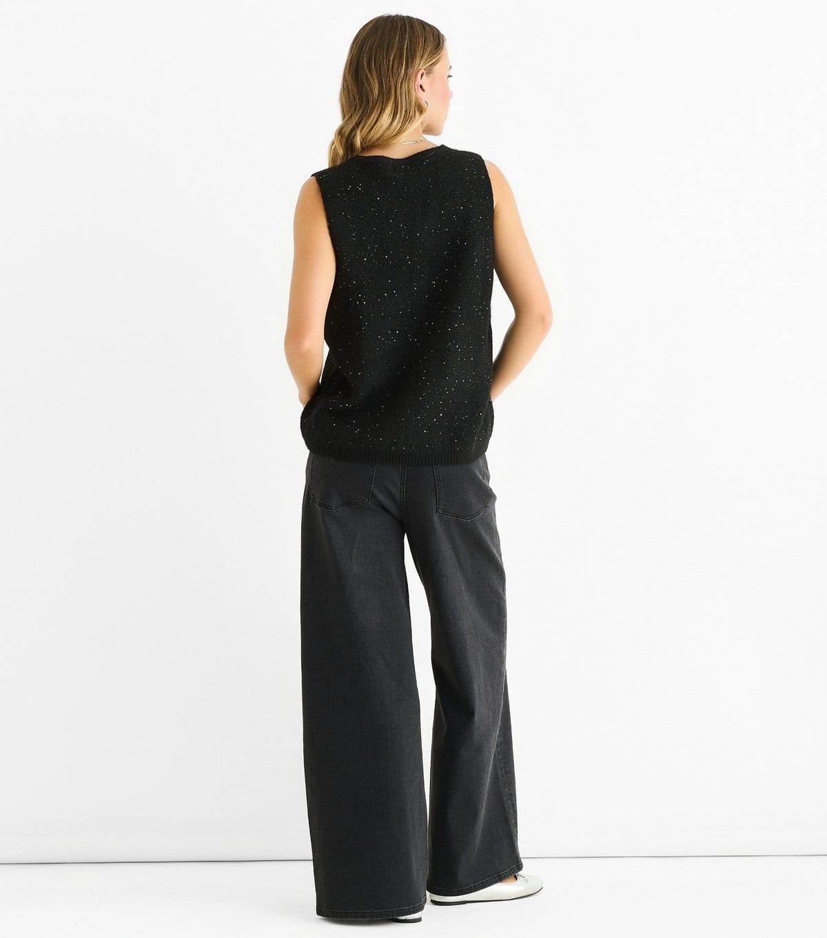 Gini London Women's Black Sparkle Knit Vest Gini London New Look - 4