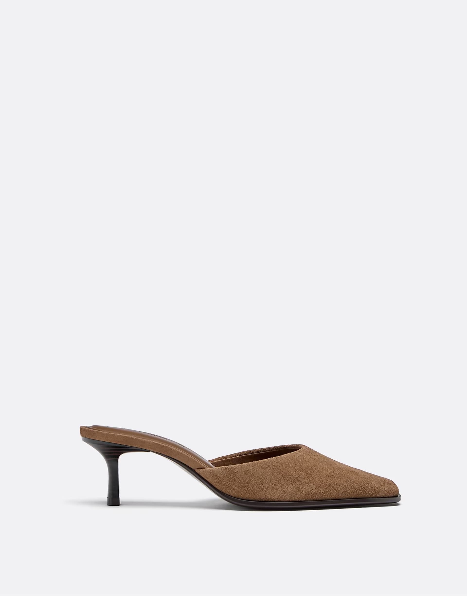 ASOS Stradivarius Leather mule kitten heel shoes in brown